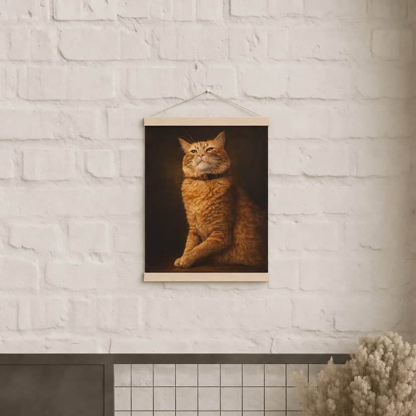 Natural Wood hanger — custom pet portrait hanging poster