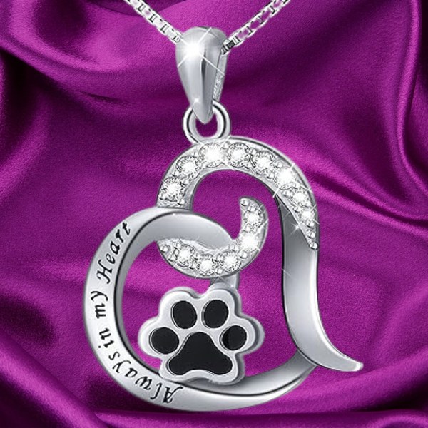 Sterling silver paw print heart necklace