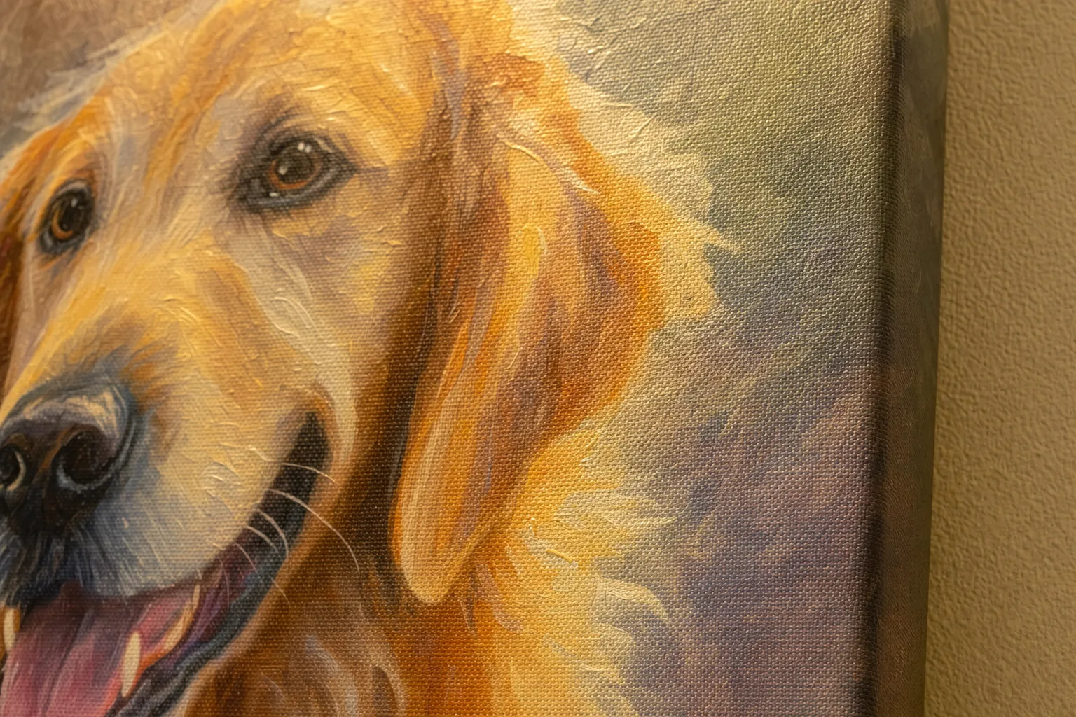 Canvas pet portrait — custom pet portraits printed on premium stretched canvas, ready to hang on the wall